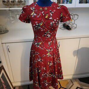 Hell Bunny Vixen Birdy A Line Dress Red XS